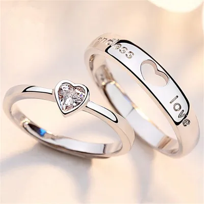 Zircon Heart Shaped Couple Finger Ring ( 2 Pc )